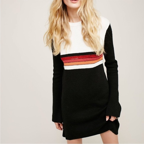 Free People Dresses & Skirts - Free People Black and White Mini Dress with Striped Detail